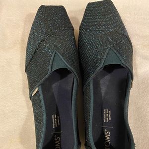 Tom's Galapagos Ortholite Green Alpargata Sparkling Glitter Knit Shoes Sz 9.5